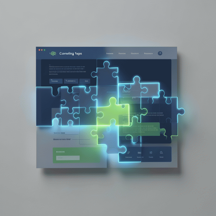 Ilustrasi abstrak dan modern tentang bagaimana AI menyusun bagian-bagian landing page secara cepat dan terstruktur.