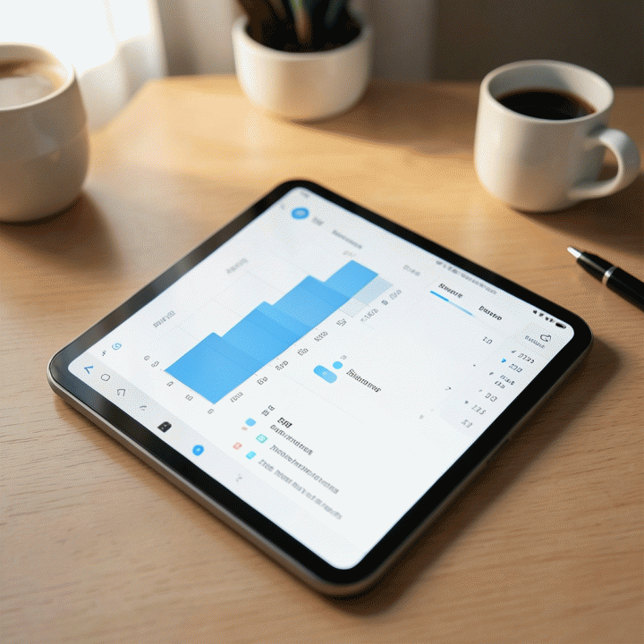 Digital budgeting planner interface showing organized income vs. expenses chart on a tablet, symbolizing effective personal finance management.