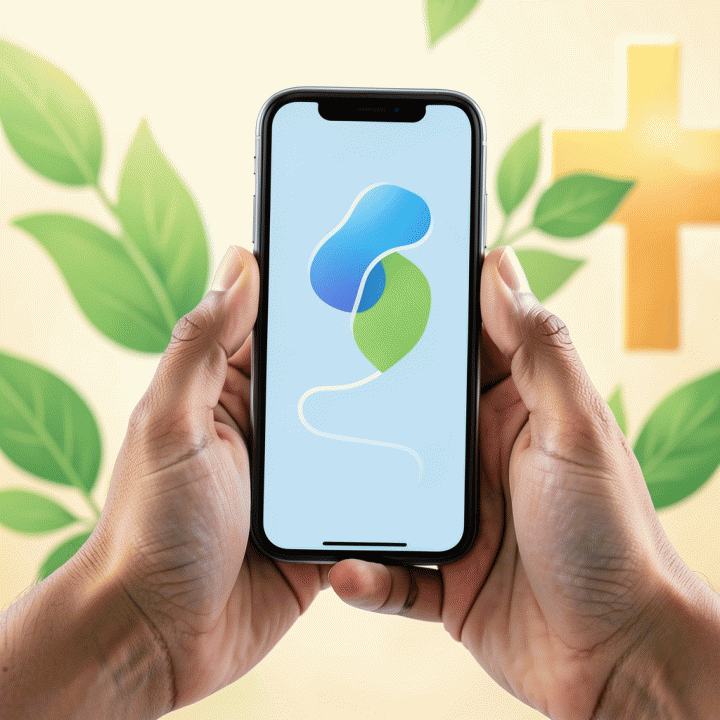 Ilustrasi photorealistic tangan orang Indonesia yang menggunakan smartphone untuk mengecek data tagihan atau informasi kesehatan BPJS Kesehatan dengan mudah dan aman.