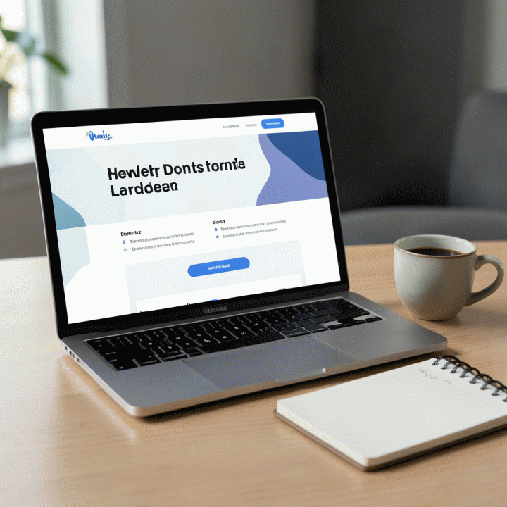 Tampilan profesional dan modern dari landing page konversi tinggi yang sedang dikerjakan di laptop, menunjukkan efisiensi dan hasil optimal.