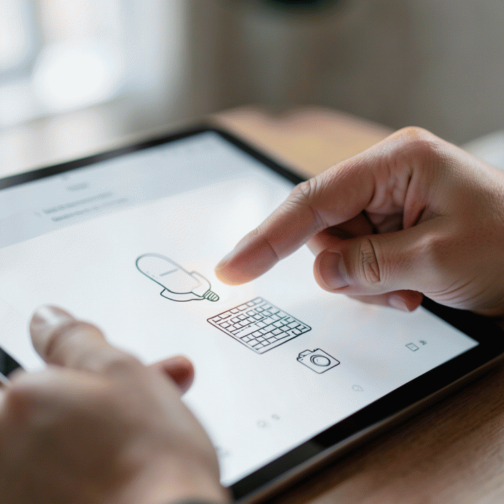 Tangan berinteraksi dengan antarmuka jurnal digital yang bersih dan minimalis, menunjukkan kemudahan mencatat pikiran melalui berbagai mode input.