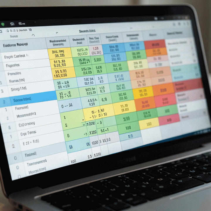 Close-up of a digital spreadsheet showing organized financial data for travel management.