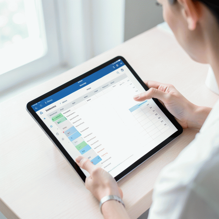 A person efficiently planning a trip using a digital spreadsheet application on a tablet.