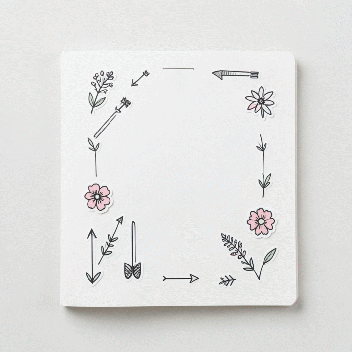 Halaman jurnal digital yang dipercantik dengan stiker dekoratif yang ditempatkan secara harmonis dan konsisten.