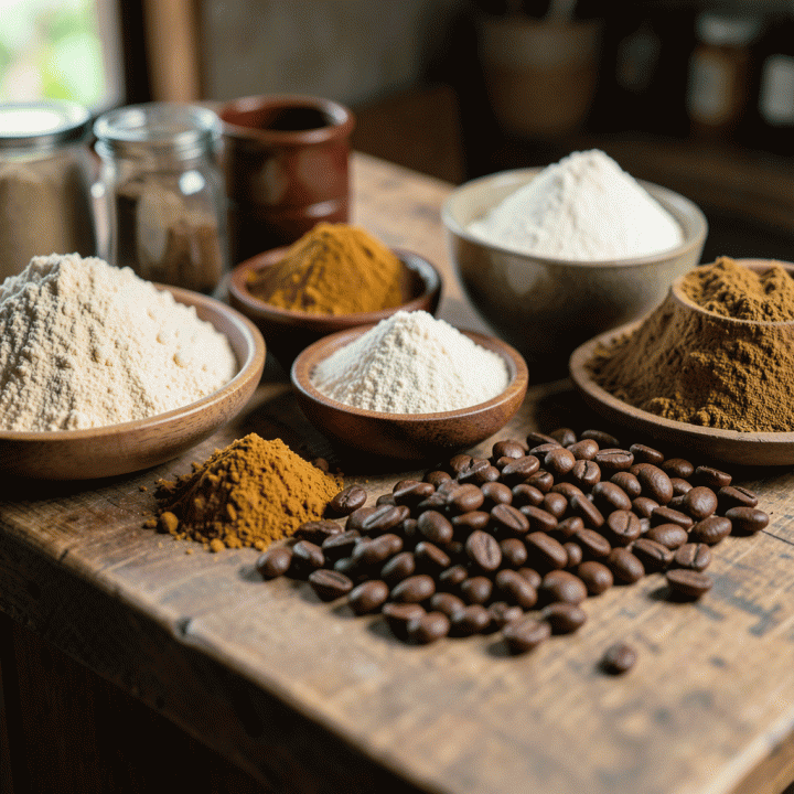 Tampilan close-up bahan baku berkualitas tinggi untuk bisnis kuliner, menyoroti pentingnya penghitungan biaya bahan baku yang akurat.
