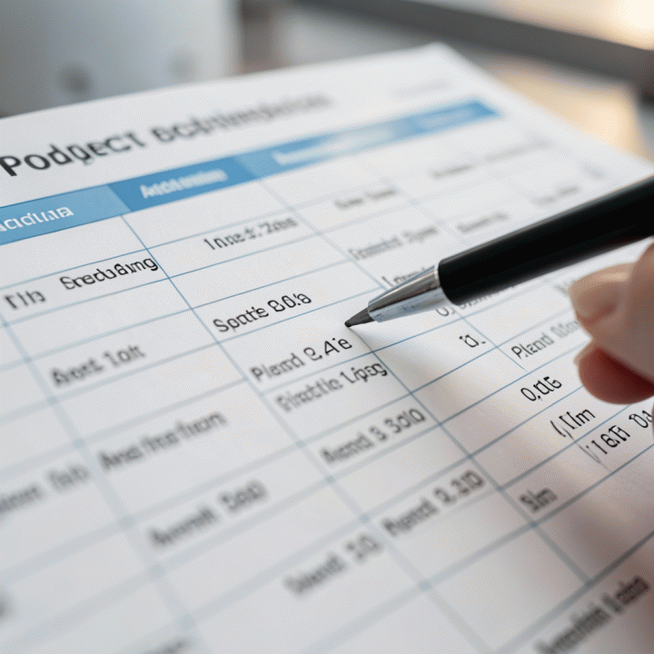 Close-up of a financial spreadsheet for project budget variance analysis.