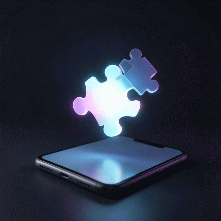 Representasi konseptual dari &lsquo;hook&rsquo; konten yang menarik, berupa potongan puzzle bercahaya di atas layar smartphone.