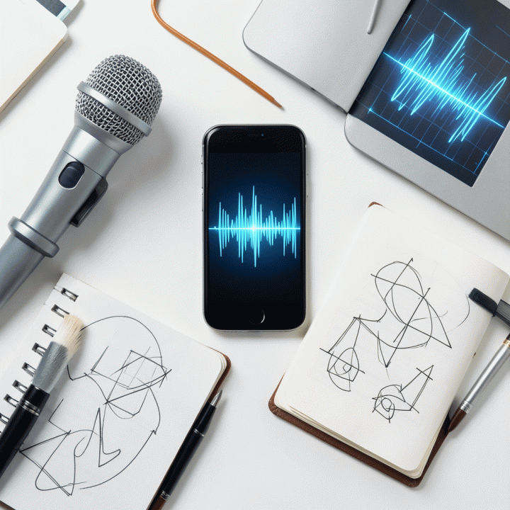 Komposisi flat lay dari berbagai alat digital marketing dan elemen perencanaan konten yang menunjang kreativitas dan strategi.
