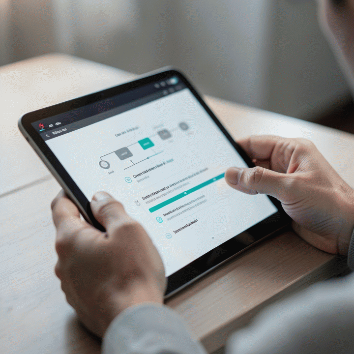 Hands interacting with an AI interface to generate viral video hook ideas on a tablet.