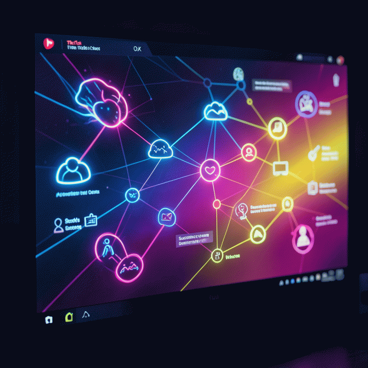 Abstract visual representation of AI-generated viral video hooks and content strategy brainstorming on a glowing digital screen.