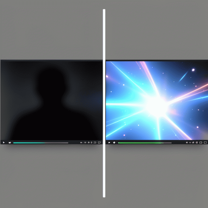 Visual transition from creative block to compelling video opening using AI.