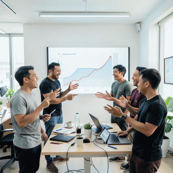 Kelompok content creator Indonesia yang berkolaborasi dengan antusias, menunjukkan peningkatan signifikan dalam jangkauan konten mereka.