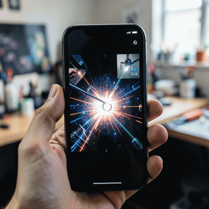 Tampilan abstrak di layar smartphone yang menunjukkan konsep &lsquo;hook&rsquo; konten yang menarik perhatian penonton secara cepat dan dinamis.