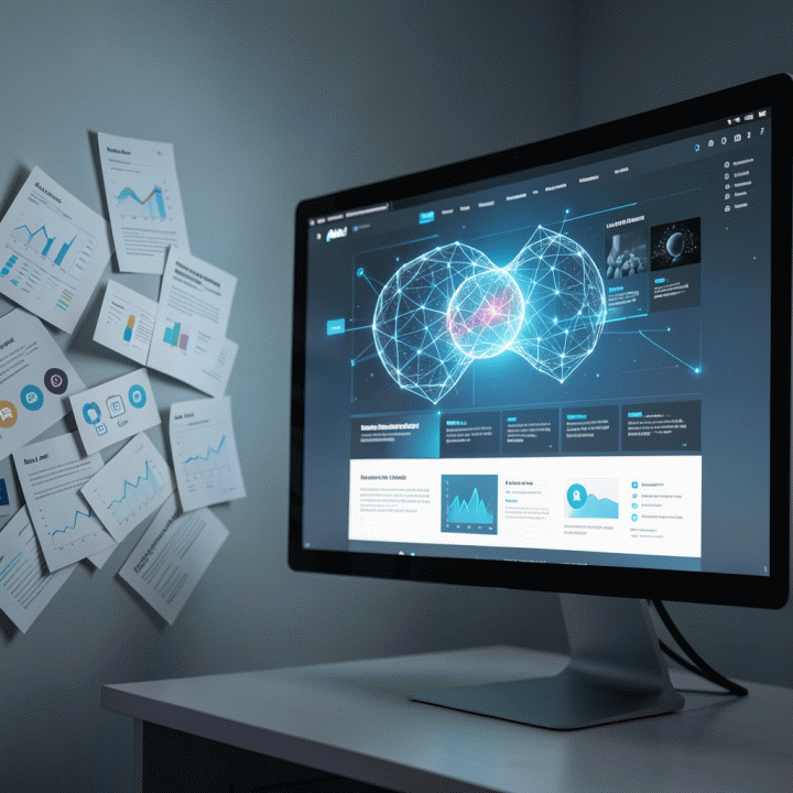 Visualisasi AI yang menyusun data marketing yang berantakan menjadi landing page yang terstruktur dan optimal.