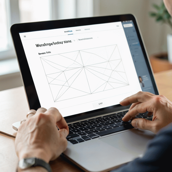 Visualisasi antarmuka landing page yang bersih dan terstruktur pada laptop, menyoroti alur desain yang mudah dipahami.