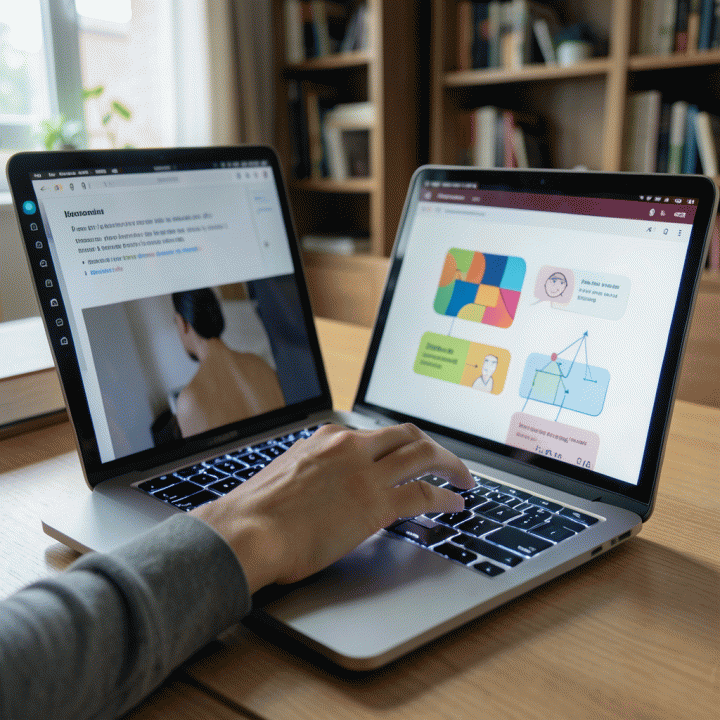 Tangan mengetik prompt AI yang detail di laptop untuk membuat rencana pembelajaran (RPP) yang efisien.