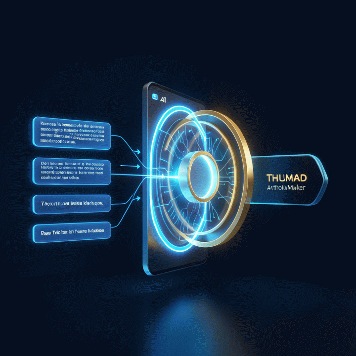 Visualisasi proses otomatisasi pembuatan thumbnail dari artikel teks mentah melalui portal AI.