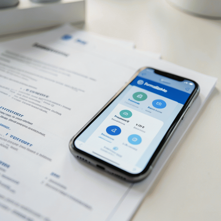Smartphone displaying the FormalizeMe application interface showing formal background options for CV creation.