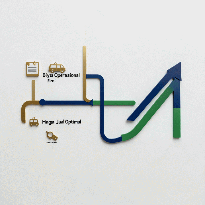 Diagram alir visualisasi peningkatan profit margin dari biaya operasional menuju harga jual optimal.