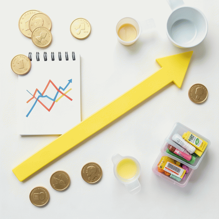 Visualisasi komponen biaya dan profit dalam konsep flat lay yang rapi dan profesional.