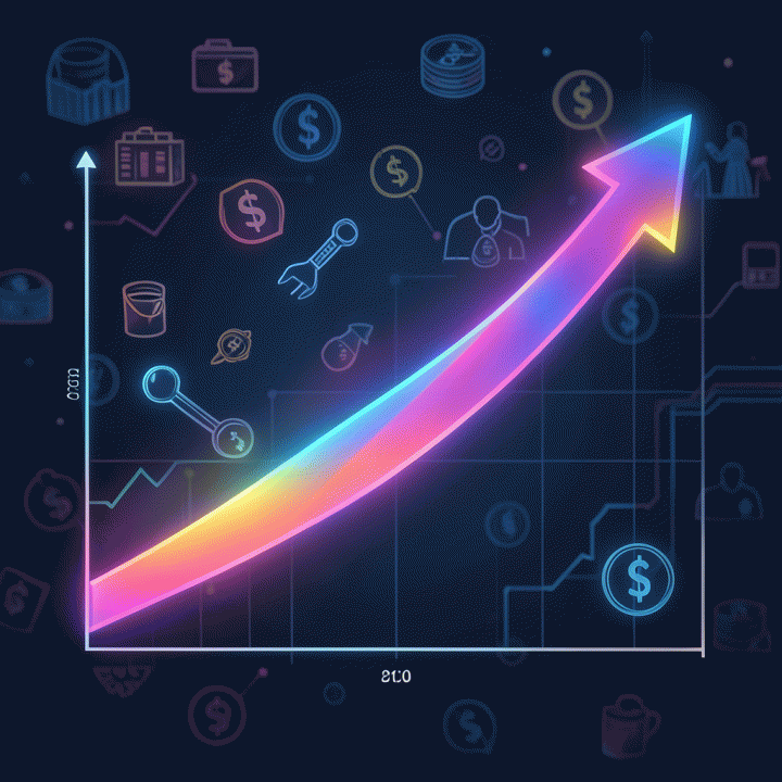 Abstract graphic illustrating profit growth and cost reduction.