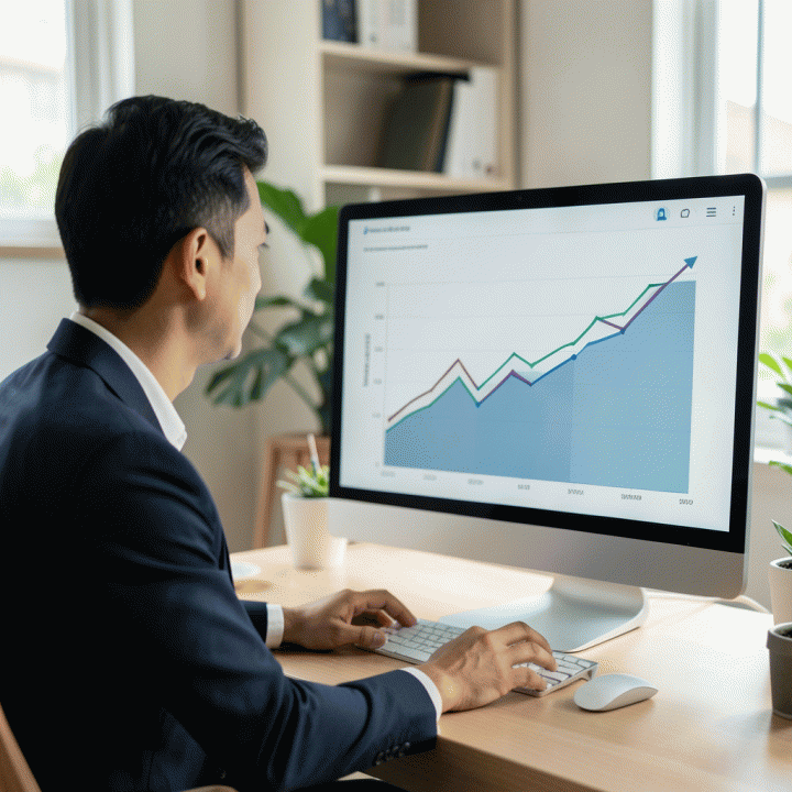 Wirausaha Indonesia melihat grafik peningkatan penjualan yang menunjukkan pertumbuhan bisnis yang terukur.
