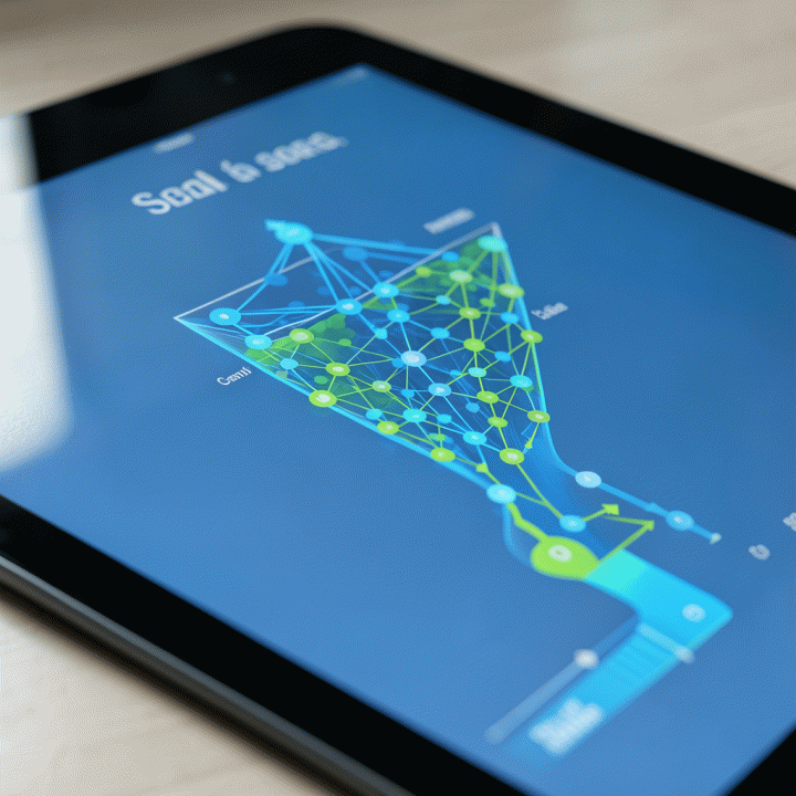 Visualisasi alur kerja AI yang menunjukkan proses lead generation yang terstruktur dan otomatis, dari riset hingga konversi.