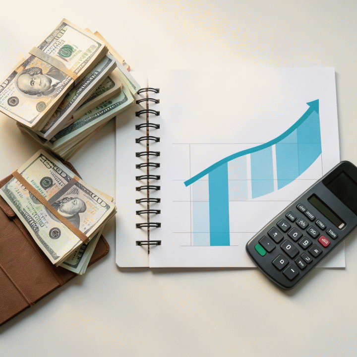 Tampilan datar (flat lay) yang menunjukkan transisi dari kekacauan finansial menjadi keteraturan dengan alat-alat perencanaan keuangan.