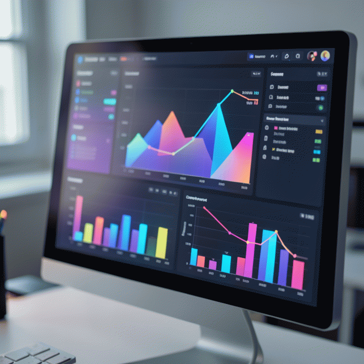 Abstract data dashboard visualizing competitor market data and performance metrics for marketing analysis.