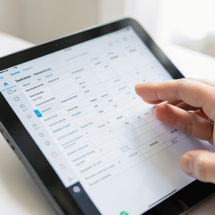 Tangan mengetik rencana perjalanan terperinci ke dalam antarmuka aplikasi spreadsheet tablet, menunjukkan proses pengisian data itinerary harian yang terstruktur.