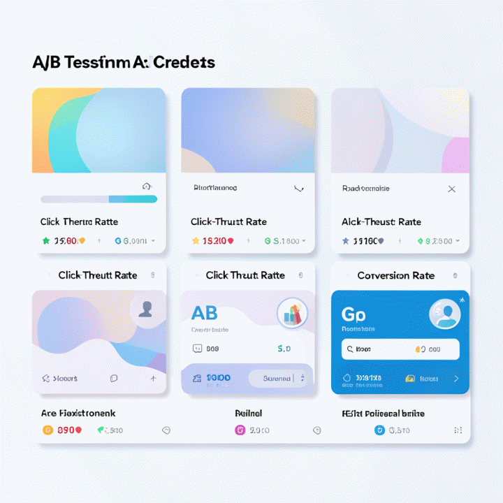 Side-by-side comparison of A/B testing results for ad creatives and performance metrics.