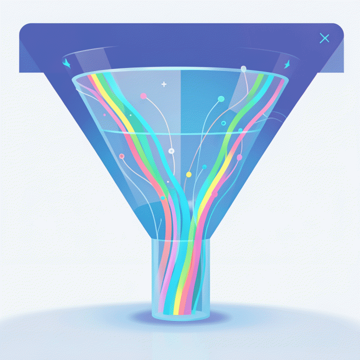 Abstract visualization of data filtering and optimization for marketing insights.