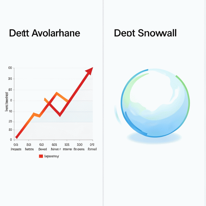 Infografis perbandingan visual antara metode Debt Avalanche dan Debt Snowball, menunjukkan perbedaan strategi pelunasan utang.