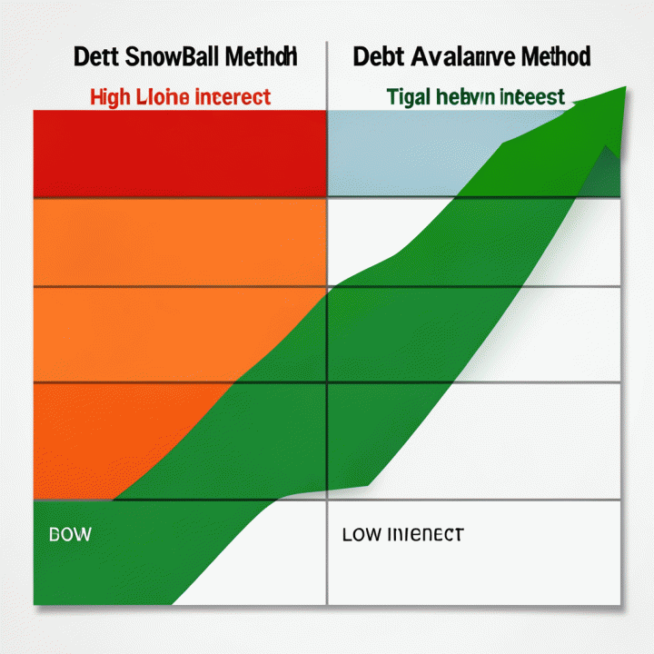Comparison chart illustrating Debt Snowball versus Debt Avalanche payment strategies.