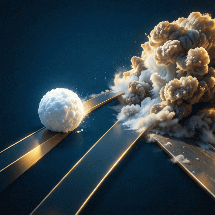 Visualisasi abstrak perbandingan strategi pelunasan utang: Debt Snowball vs. Debt Avalanche, menunjukkan jalur pelunasan utang yang berbeda menuju kebebasan finansial.