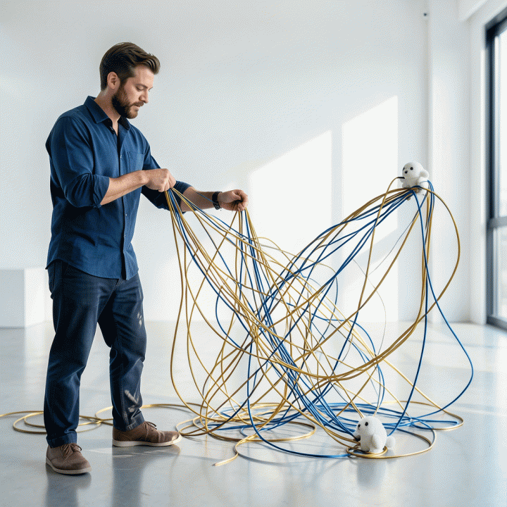 Cinematic visualization of organizing tangled financial debt into clear paths representing Debt Snowball and Debt Avalanche strategies, symbolizing financial freedom.