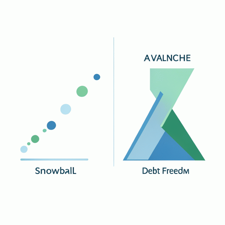 Infografis perbandingan dua metode pelunasan utang (Snowball dan Avalanche) secara visual yang sederhana dan modern.