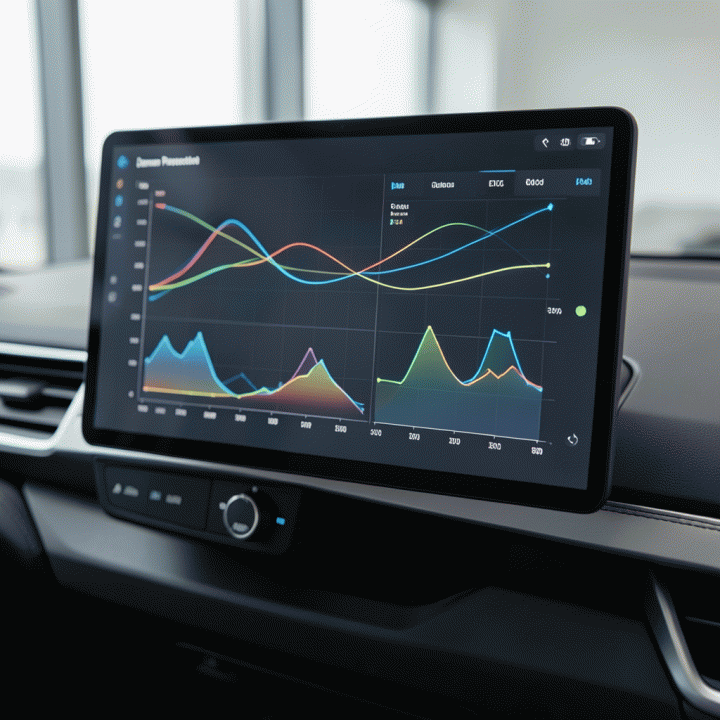 Digital dashboard interface visualizing demand forecasting and inventory management for a fashion rental business using AI.