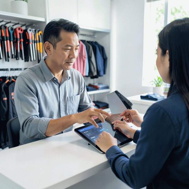 Proses check-in/check-out rental yang mulus menggunakan perangkat digital, menggantikan proses manual berbasis kertas.