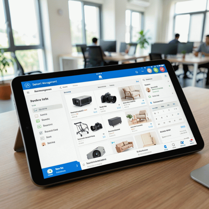 Tampilan dashboard sistem manajemen rental digital yang menampilkan inventaris real-time dan jadwal pemesanan yang terstruktur.