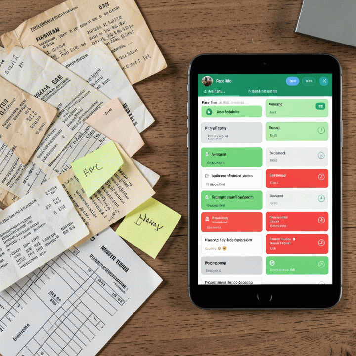 Perbandingan pelacakan inventaris fisik versus dashboard digital pada tablet.