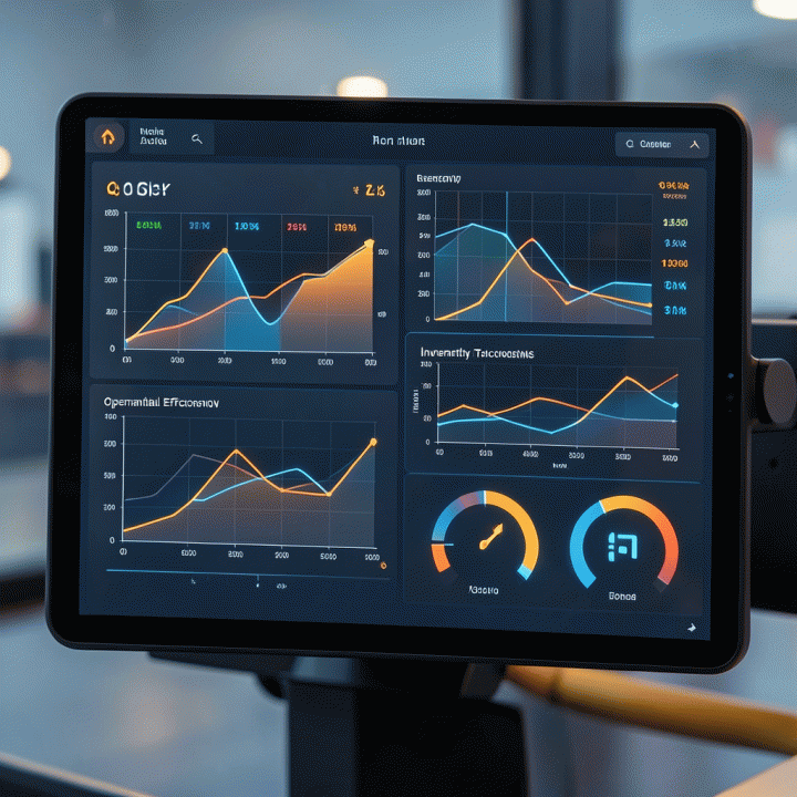 Digital dashboard interface visualizing real-time data for heavy equipment rental management and dynamic pricing.