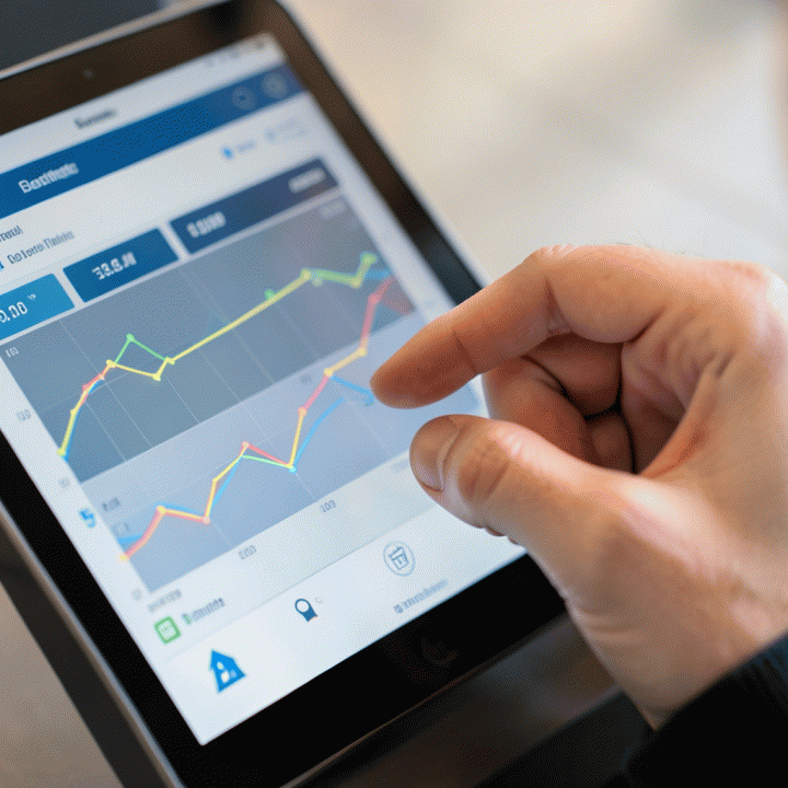 Hand interacting with a tablet showing a dynamic pricing algorithm interface for heavy equipment rental.
