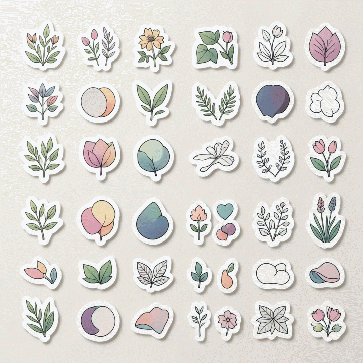 Collection of diverse premium digital sticker assets for digital design.