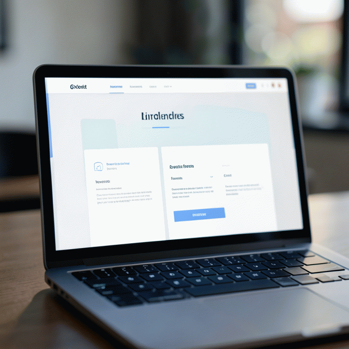 Tampilan close-up landing page modern di layar laptop, menunjukkan struktur yang terorganisir dan optimal untuk konversi.