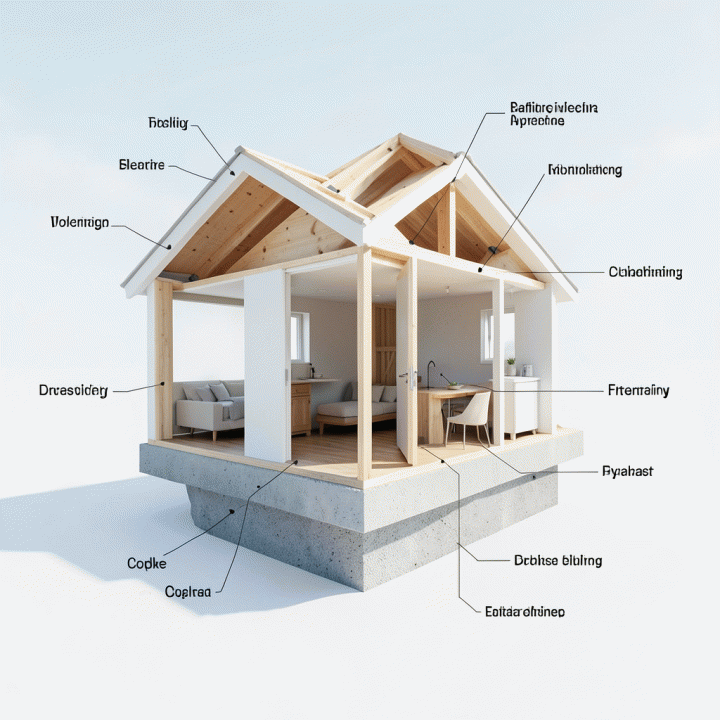 Visual penampang bangunan rumah minimalis 2 kamar yang menunjukkan struktur ruang dan efisiensi desain.