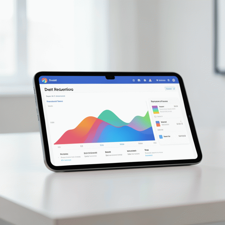 Dashboard perencanaan keuangan modern yang menunjukkan visualisasi kemajuan pelunasan utang, melambangkan kebebasan finansial dan kontrol keuangan.