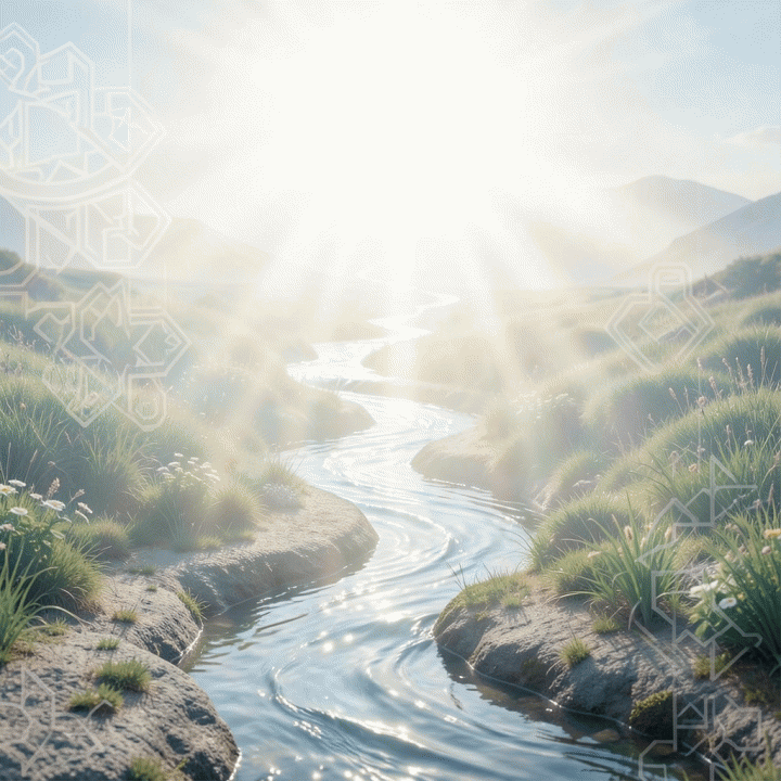 Visualisasi abstrak pertumbuhan spiritual yang konsisten, ditunjukkan oleh jalur yang stabil menuju cahaya terang.