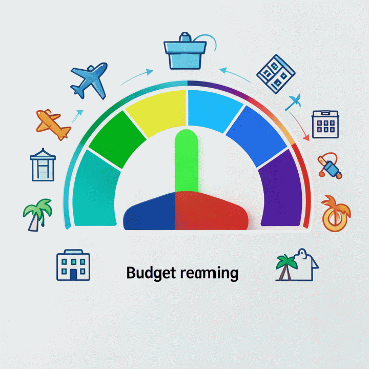 Visualisasi konsep pelacakan anggaran liburan yang terstruktur dan mudah dipahami menggunakan grafik progres modern.