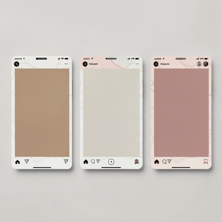 Tiga mockup postingan Instagram yang diletakkan berdampingan, menunjukkan konsistensi palet warna dan aksen visual yang seragam.